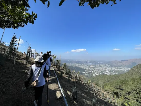 Mountain climbing to the work site