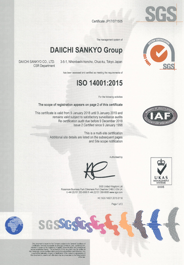 Certificate of the ISO14001：2015 